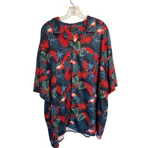 Mcedar Mens Tropical Shirt Button Down Short Sleeve Navy Flamingos Size 3XL